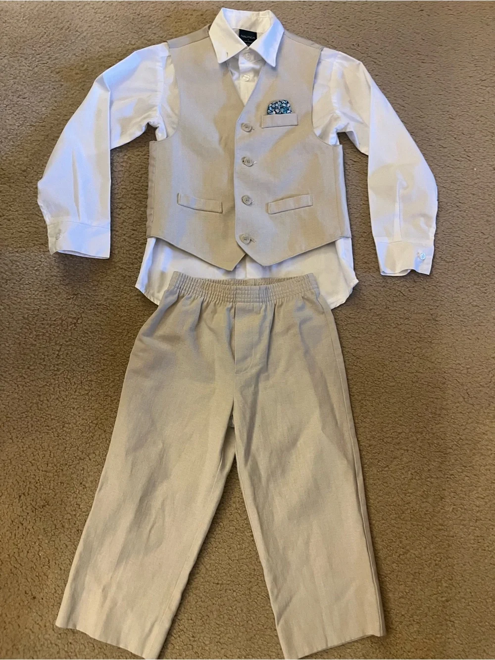 Nautica Little Boys 3 Piece Suit Size 7 pants vest & white dress shirt formal